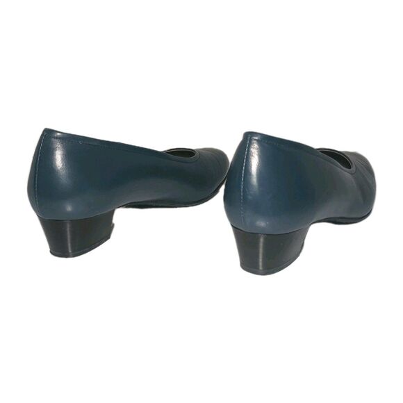 SAS Regina Made in Italy Leather Low Heel Pumps Blue 8W Wide Comfort Work Shoe - Picture 3 of 16